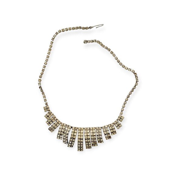 1950s Vintage‎ Clear Rhinestone Fan Necklace - Picture 8 of 11
